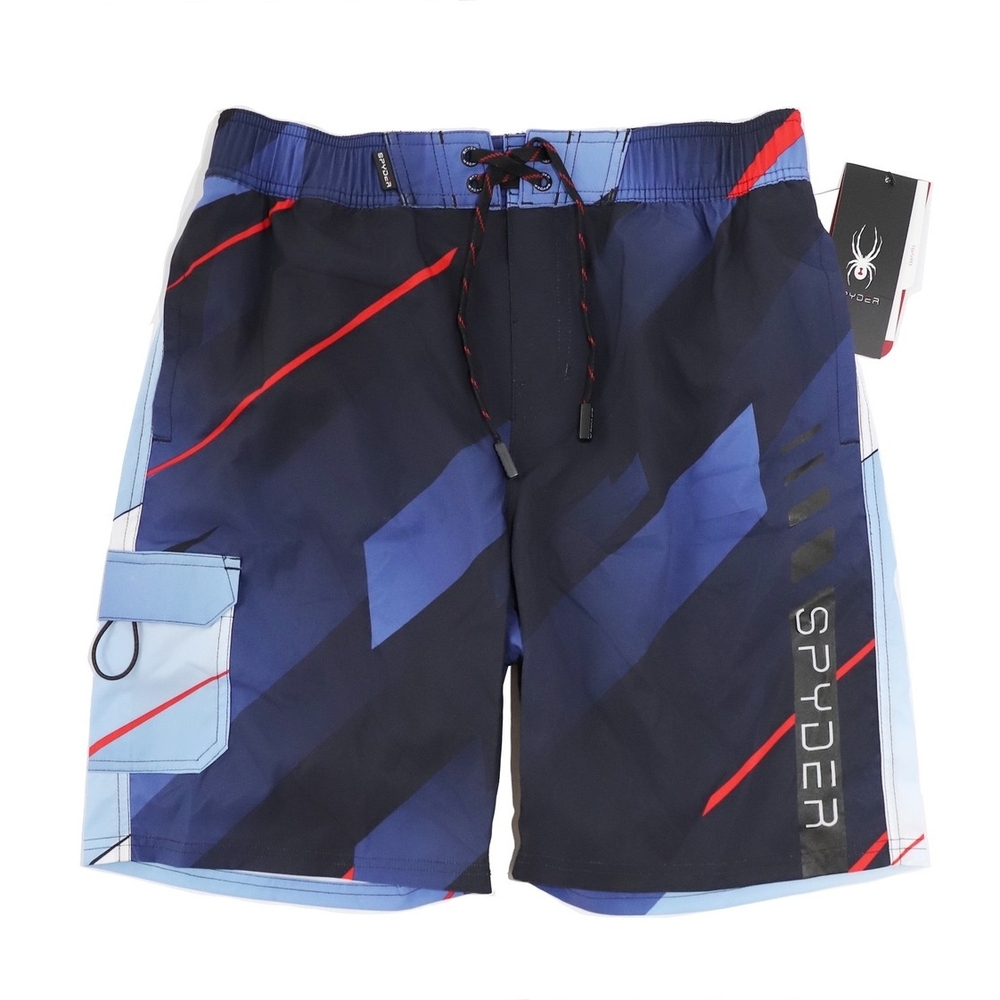 Spyder Men's Swim Shorts - Dark Blue with Red and Light Blue Accents Size XL